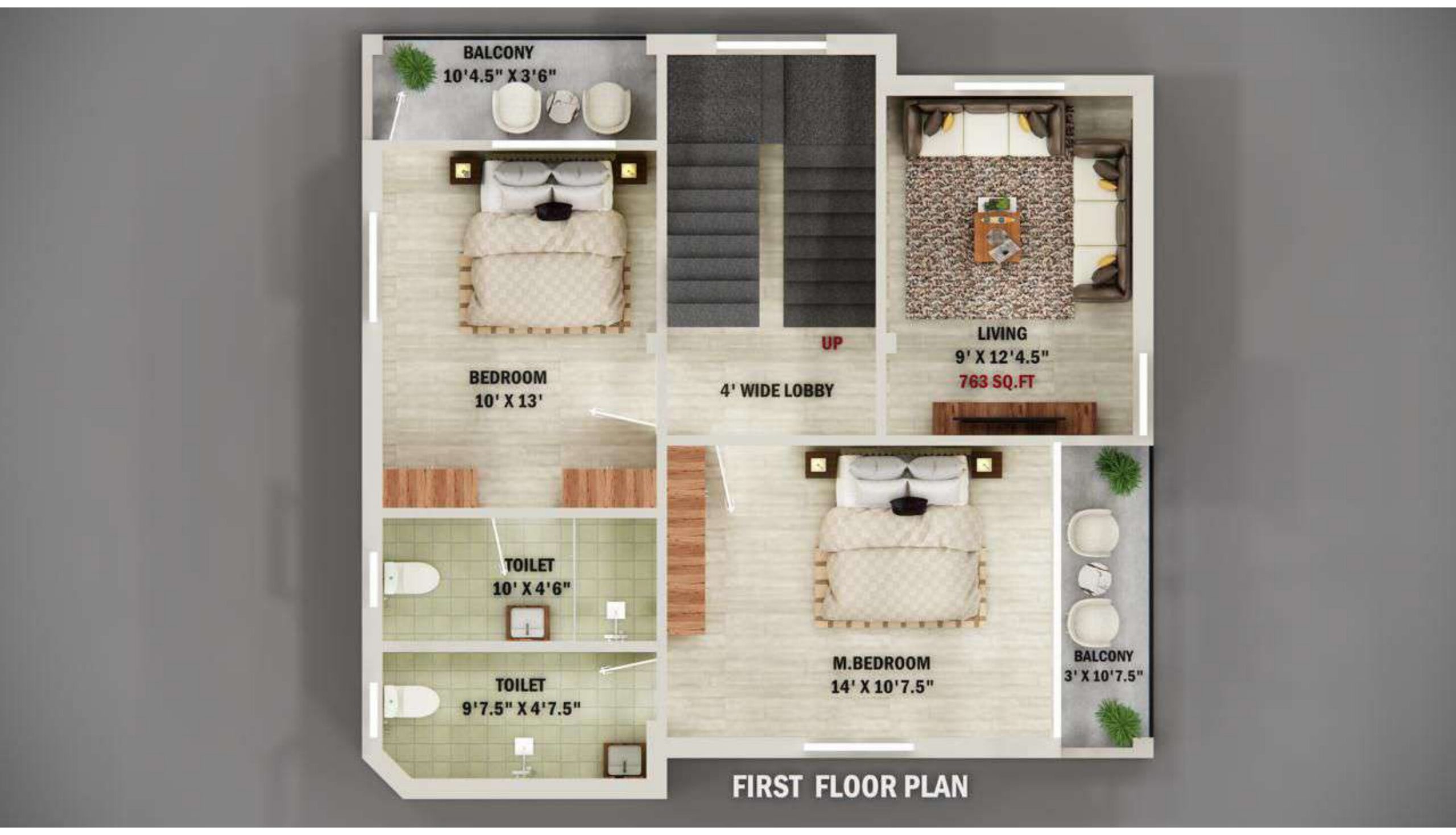 3 BHK First Floor Plan