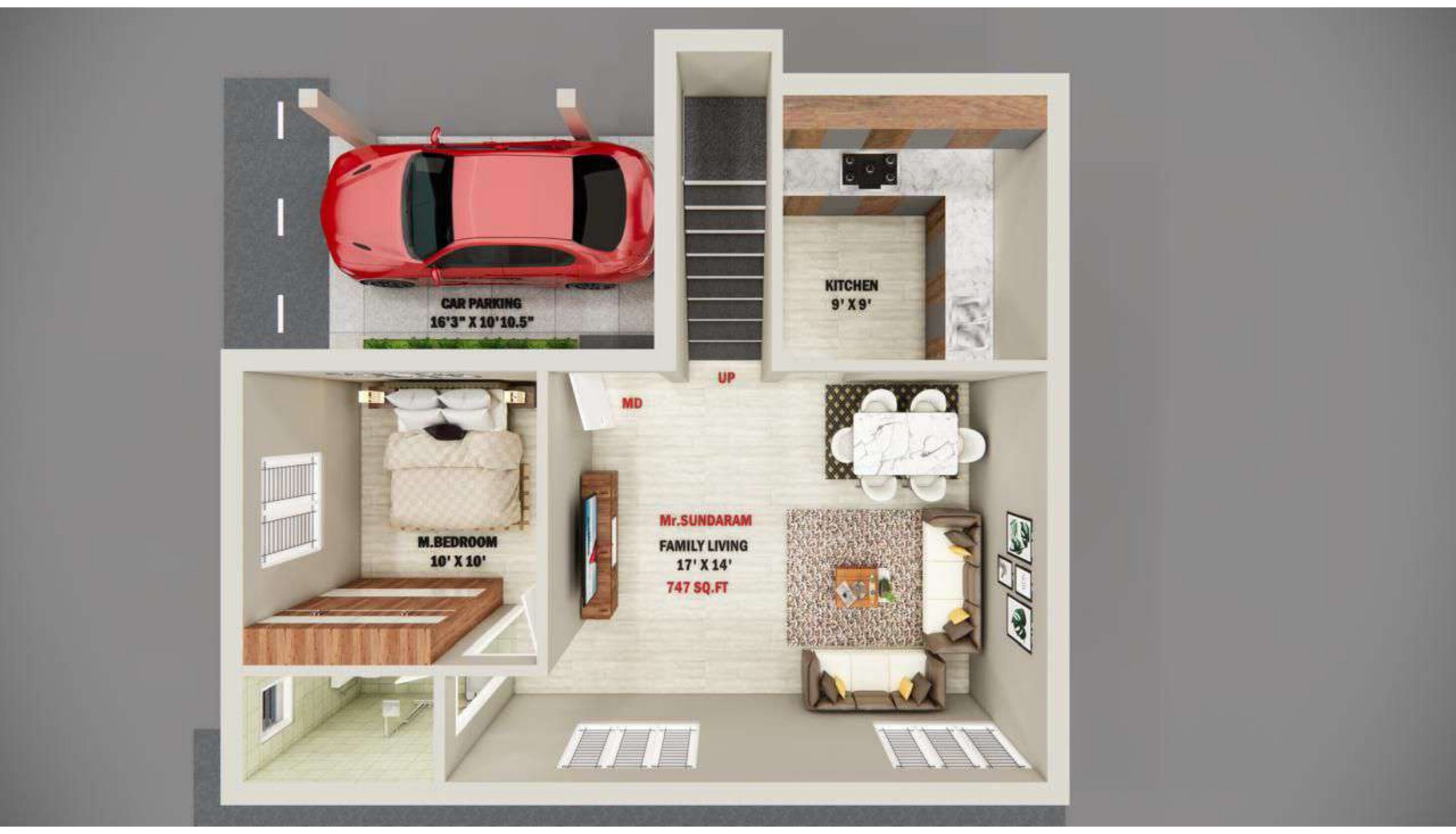 3 BHK Ground Floor Plan