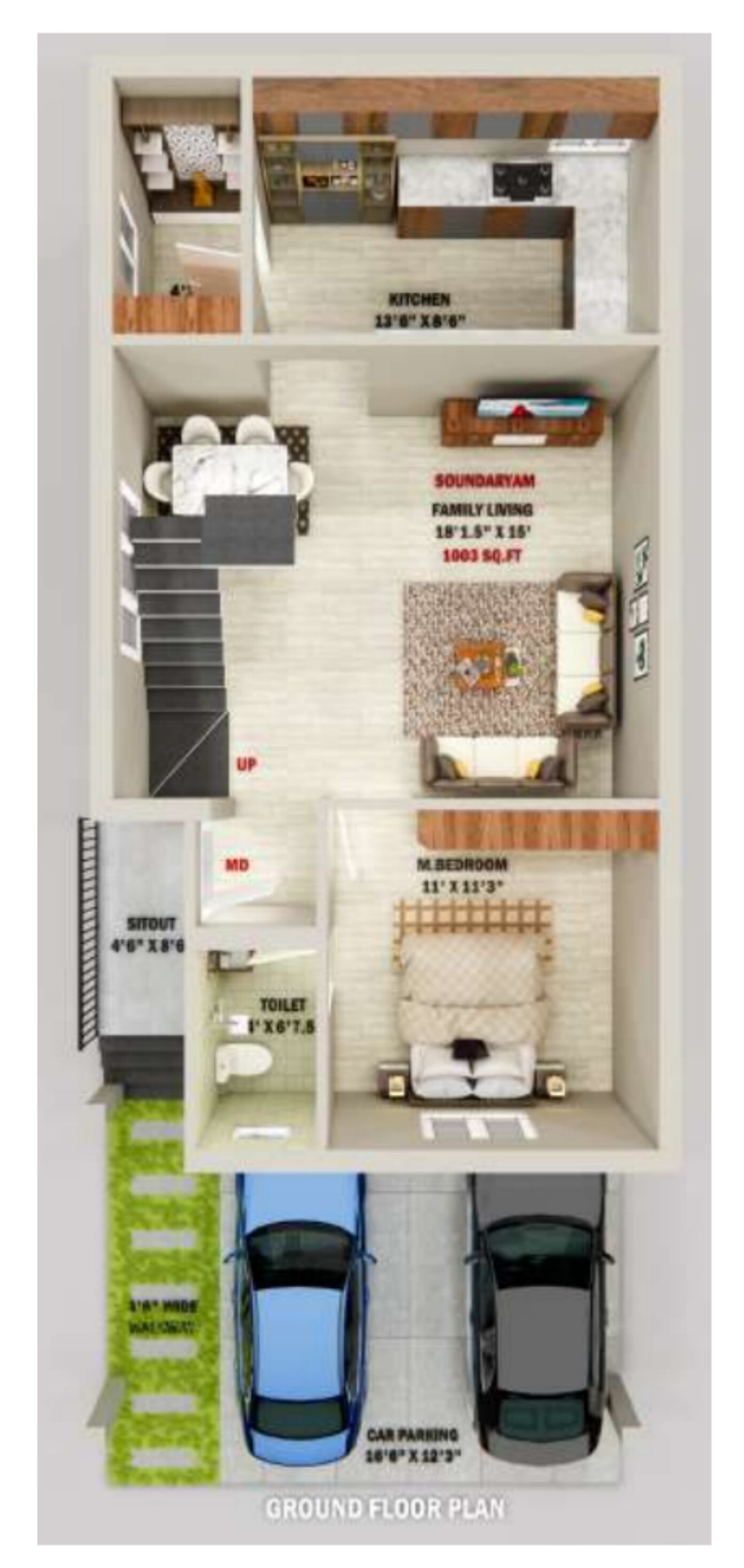 4 BHK Ground Floor Plan
